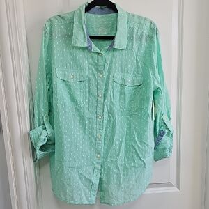 St. John's Bay Light Green With White Dot Shirt